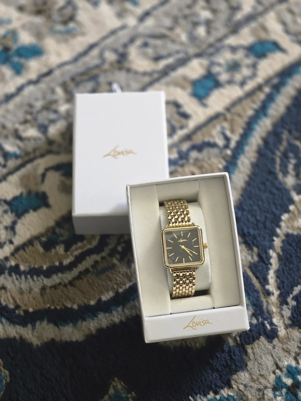 Lovisa Gold-Tone Square Face Bracelet Watch with Black Dial